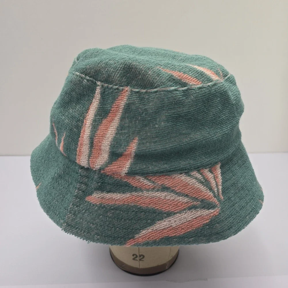Marine Layer Terry Cloth Bucket Hat‎ Teal Pink Tropical Palm Leaf Summer Sun Hat